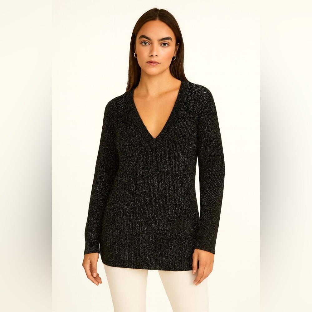 Laura Peterson Vintage Black Shimmer V-Neck Sweater Sz. L
